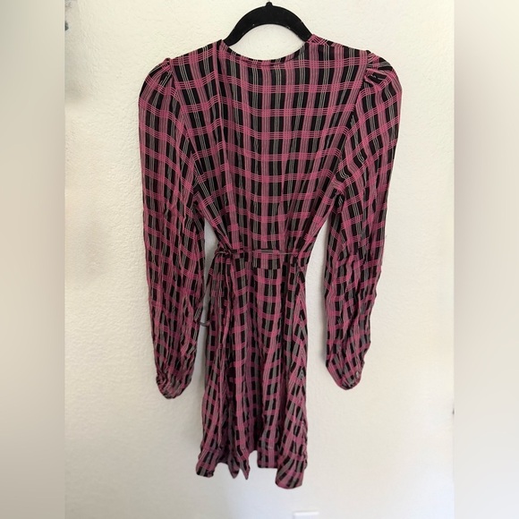 Ganni Georgette Plaid Check Mini Wrap Dress - Picture 6 of 7